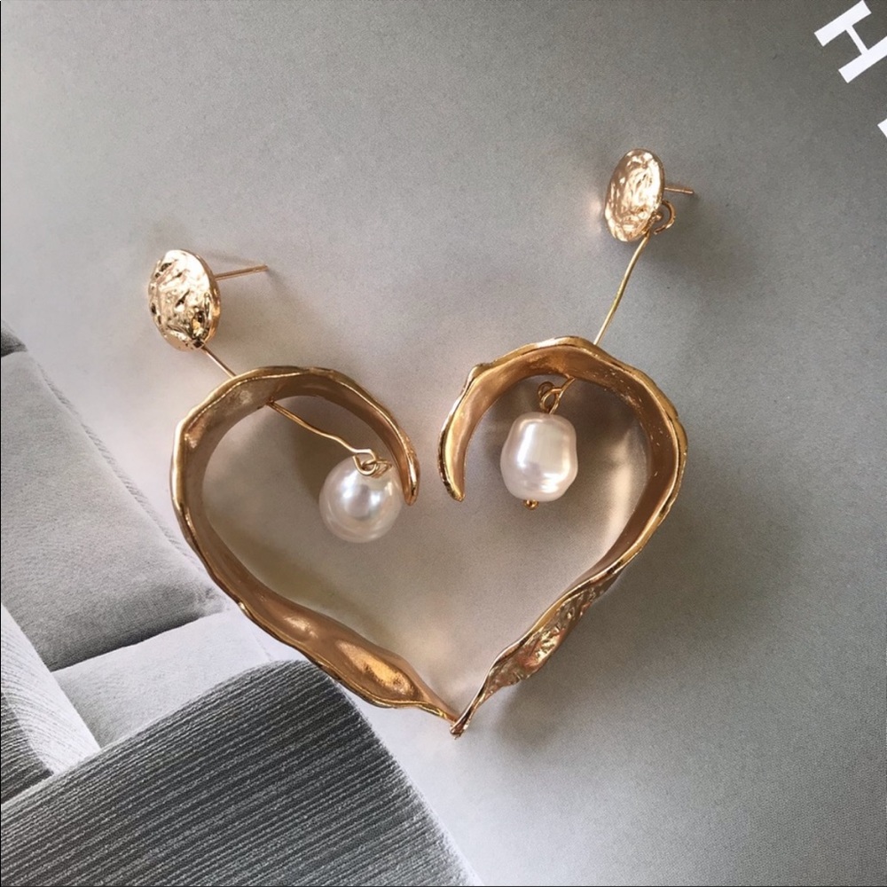 COPY - Zara Pearl Drop Hoop Gold Trend cocktail Earrings